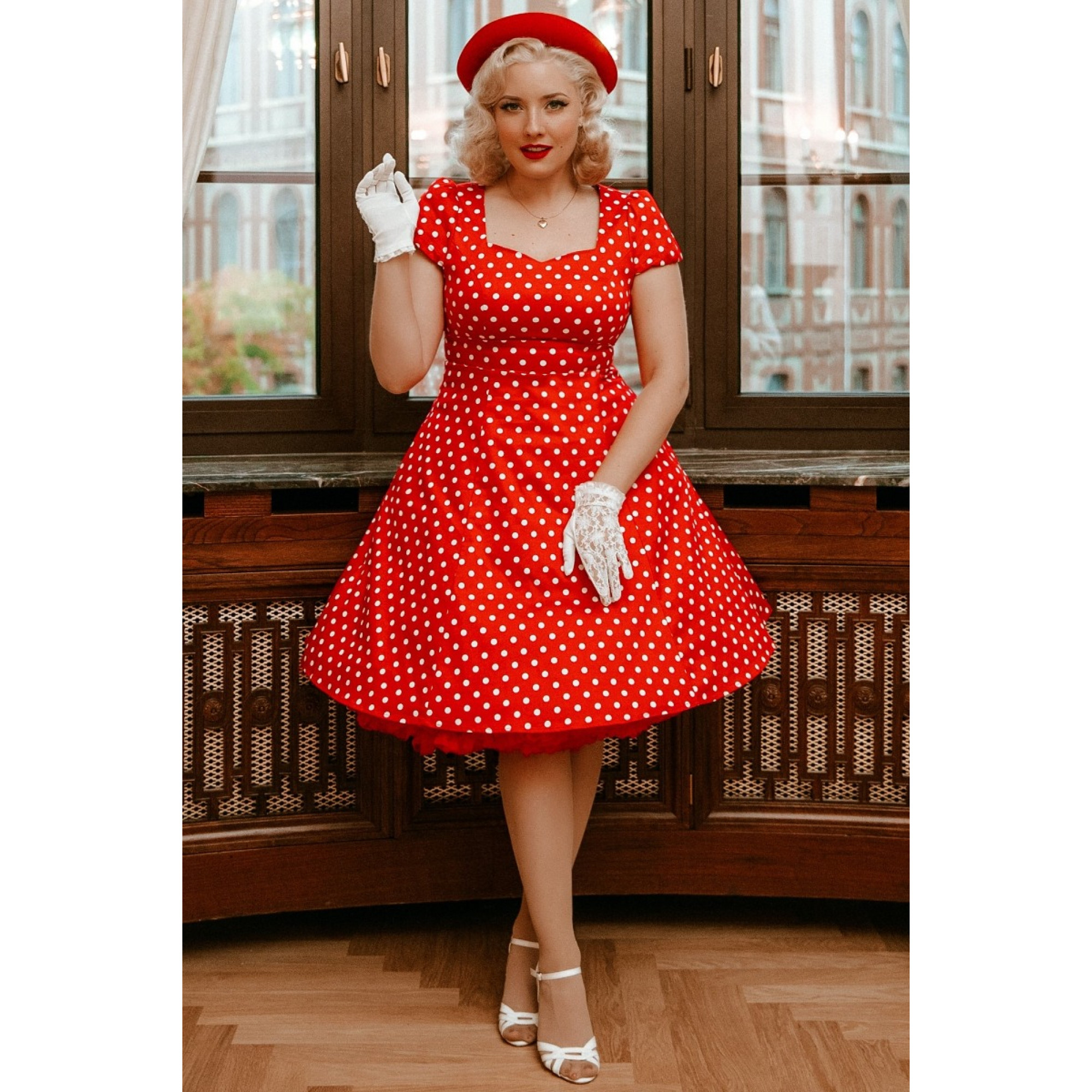 Flirty Fifties Polka Dot Dress in Red -